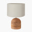 Nelu Natural Engraved Wood Dome Table Lamp Base with Lino 35cm Grey Self Lined Linen Cylinder Lampshade