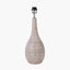 Ioan Grey Engraved Wood Bottle Table Lamp Base with Izara 40cm Lilac Ikat Patterned Mushroom Pleat Tapered Lampshade