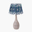 Ioan Grey Engraved Wood Bottle Table Lamp Base with Izara 40cm Ocean Blue Ikat Patterned Mushroom Pleat Tapered Lampshade