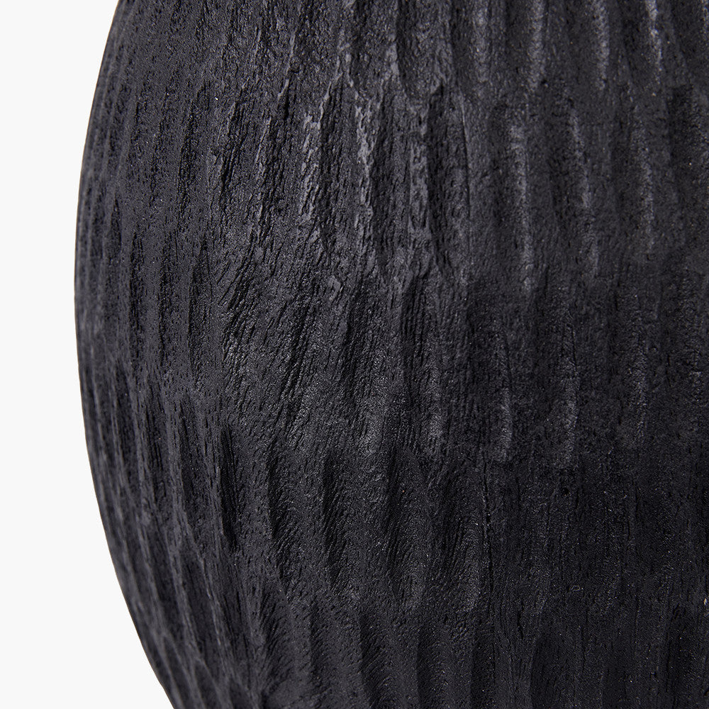 Ioan Black Engraved Wood Bottle Table Lamp Base with Izara 40cm Ocean Blue Ikat Patterned Mushroom Pleat Tapered Lampshade