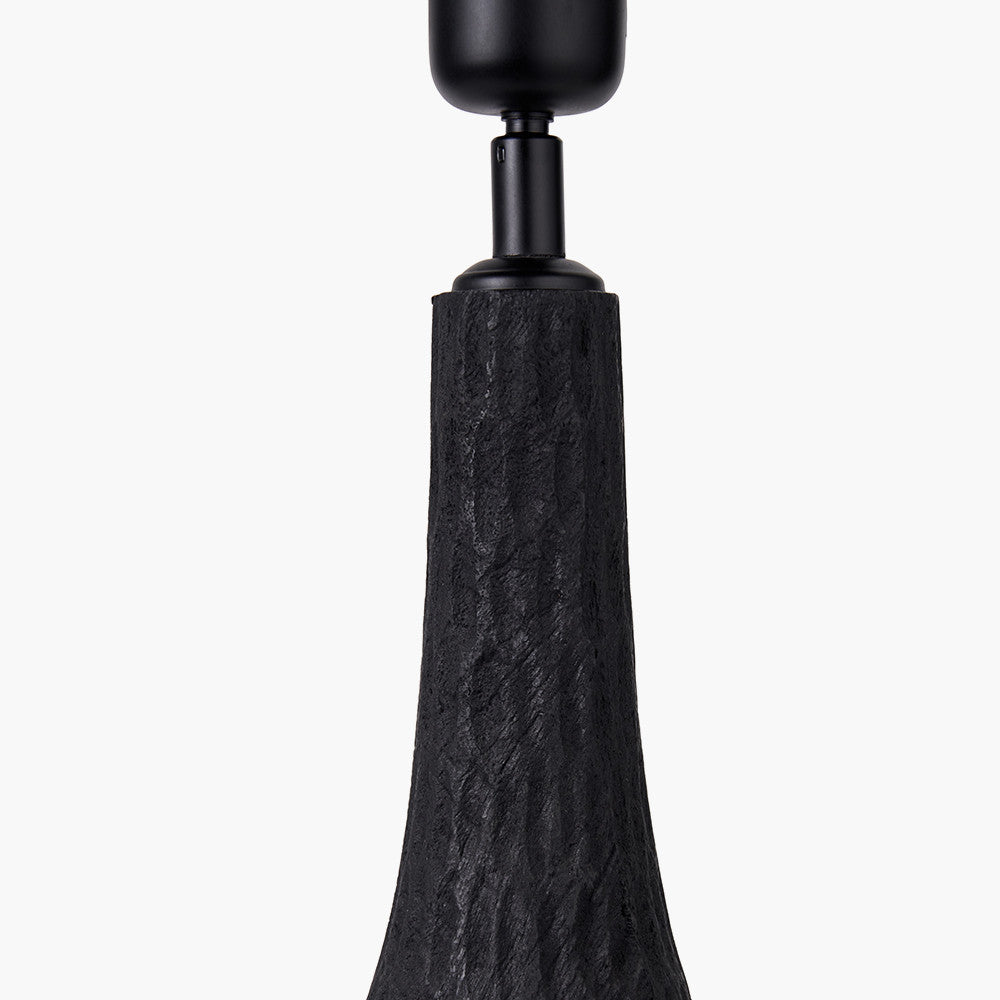Ioan Black Engraved Wood Bottle Table Lamp Base with Izara 40cm Racing Green Ikat Patterned Mushroom Pleat Tapered Lampshade