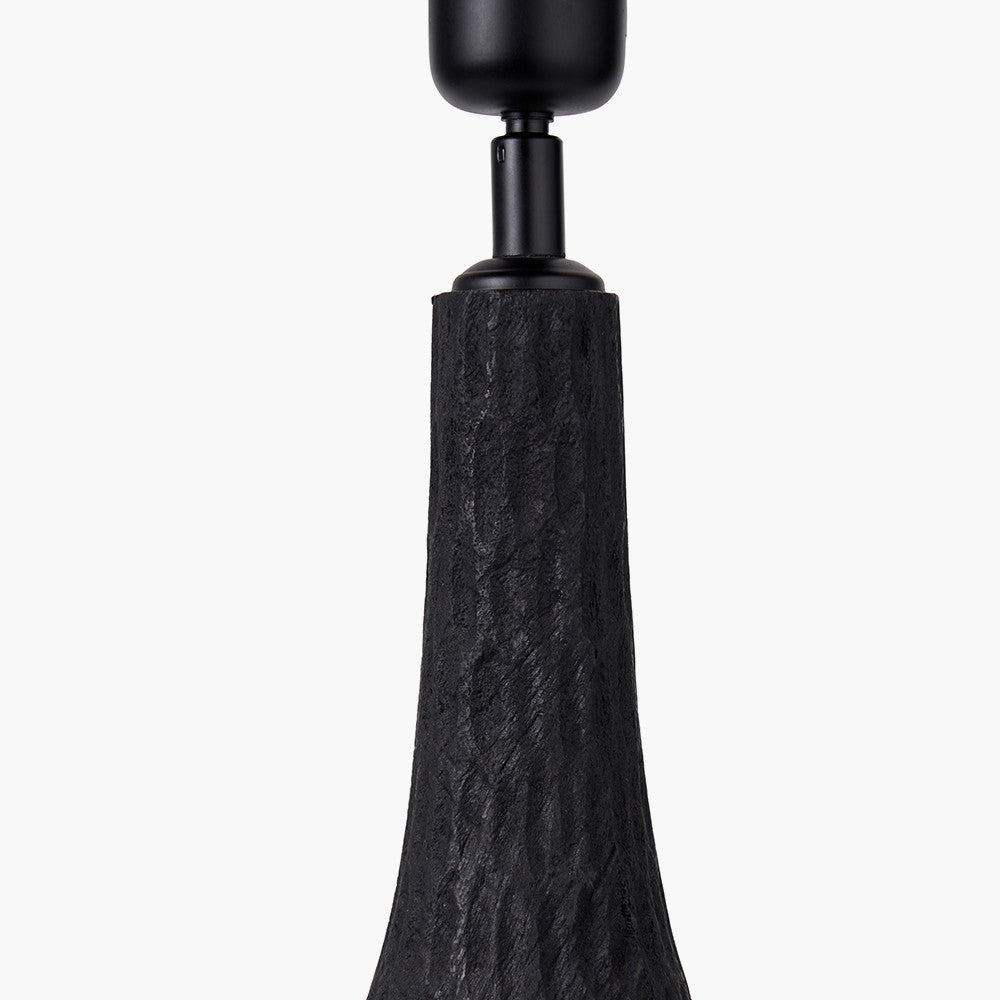 Ioan Black Engraved Wood Bottle Table Lamp Base with Lino 40cm White Self Lined Linen Cylinder Lampshade