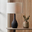 Ioan Black Engraved Wood Bottle Table Lamp Base with Lino 40cm White Self Lined Linen Cylinder Lampshade
