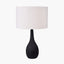 Ioan Black Engraved Wood Bottle Table Lamp Base with Lino 40cm White Self Lined Linen Cylinder Lampshade