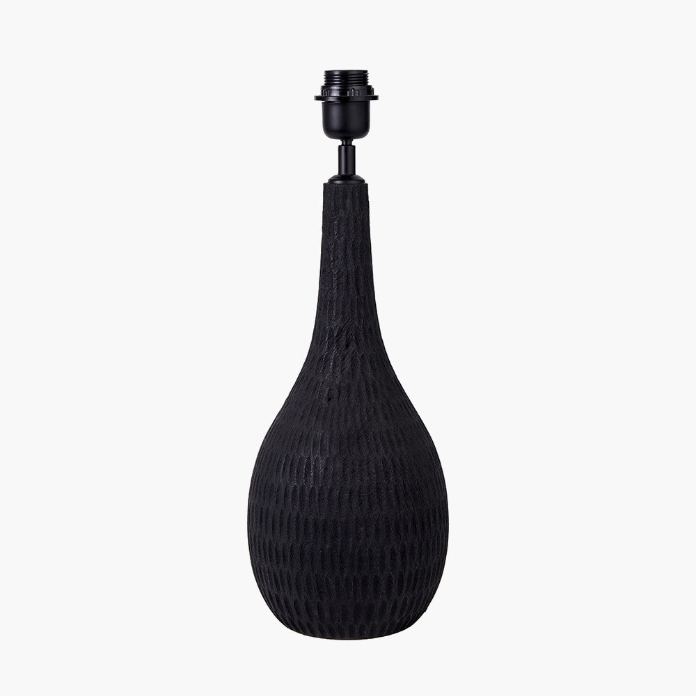 Ioan Black Engraved Wood Bottle Table Lamp