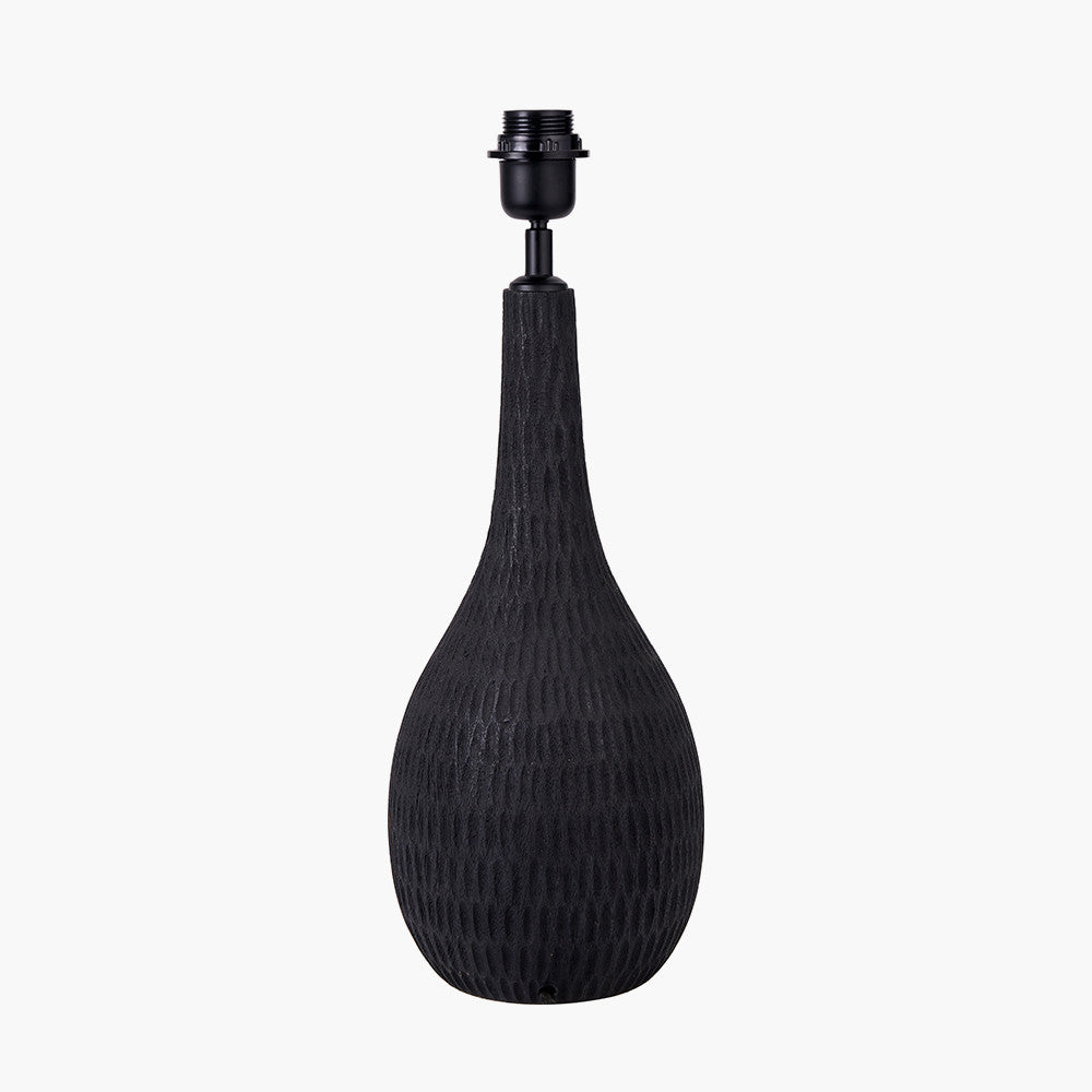 Ioan Black Engraved Wood Bottle Table Lamp
