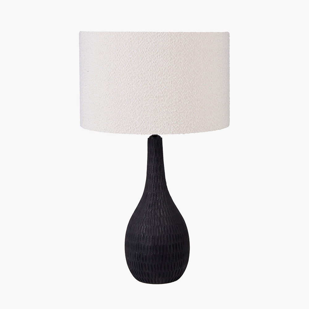 Ioan Black Engraved Wood Bottle Table Lamp