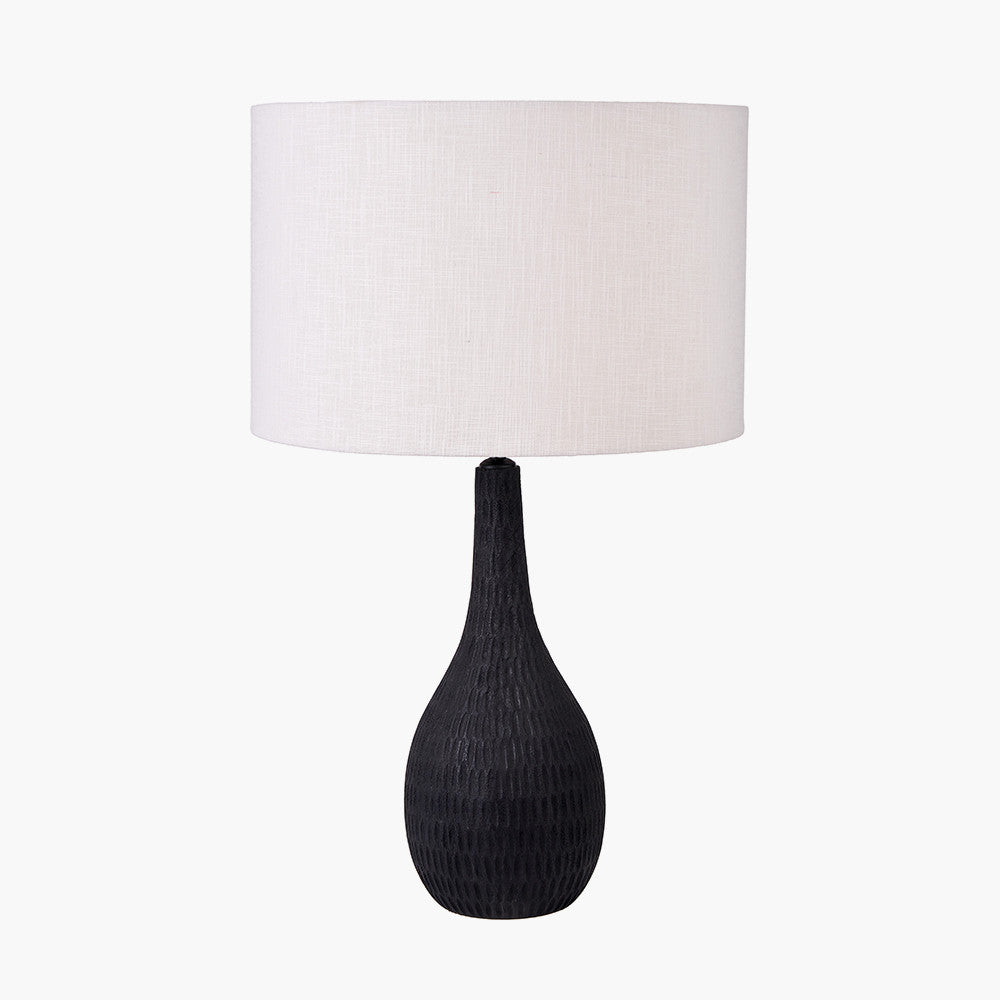 Ioan Black Engraved Wood Bottle Table Lamp
