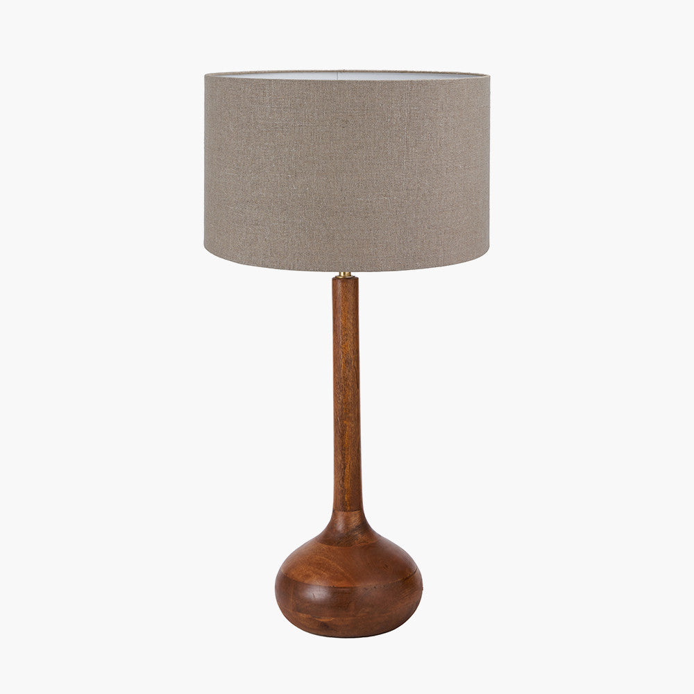 Toma Oiled Wood Tall Neck Table Lamp Base with Edward 35cm Natural Linen Cylinder Lampshade