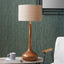 Toma Oiled Wood Tall Neck Table Lamp Base with Edward 35cm Natural Linen Cylinder Lampshade