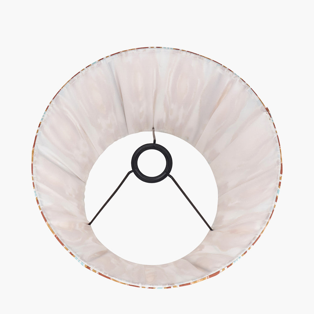 Toma Oiled Wood Tall Neck Table Lamp Base with Izara 35cm Cinnamon Ikat Patterned Mushroom Pleat Tapered Lampshade