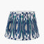 Toma Oiled Wood Tall Neck Table Lamp Base with Izara 35cm Ocean Blue Ikat Patterned Mushroom Pleat Tapered Lampshade