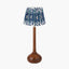 Toma Oiled Wood Tall Neck Table Lamp Base with Izara 35cm Ocean Blue Ikat Patterned Mushroom Pleat Tapered Lampshade