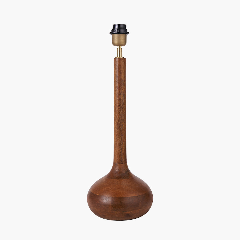 Toma Oiled Wood Tall Neck Table Lamp Base with Izara 35cm Racing Green Ikat Patterned Mushroom Pleat Tapered Lampshade