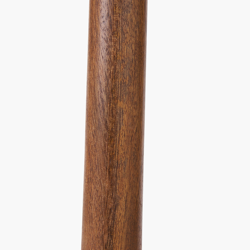 Toma Oiled Wood Tall Neck Table Lamp Base with Lino 35cm White Self Lined Linen Cylinder Lampshade