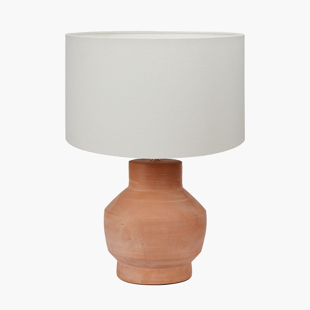 Inna Natural Urn Terracotta Table Lamp Base with Henry 35cm White Handloom Cylinder Lampshade