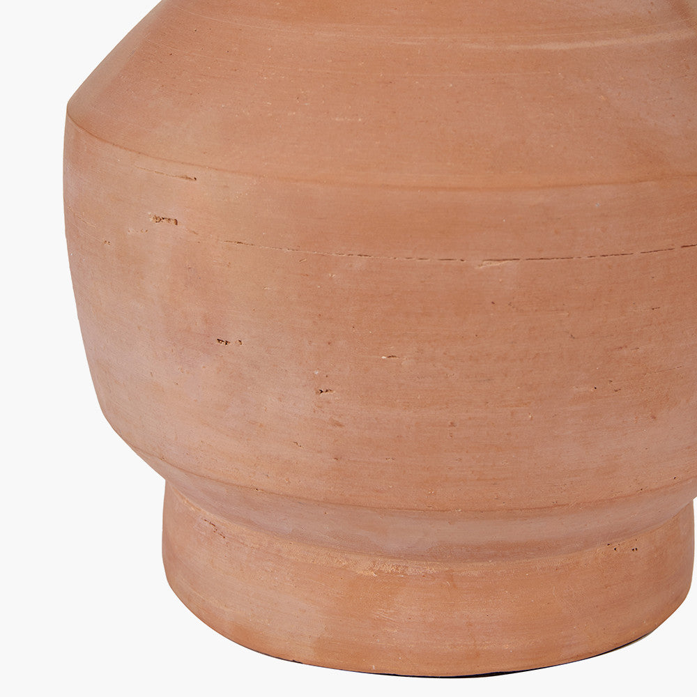 Inna Natural Urn Terracotta Table Lamp Base with Lino 35cm Black Self Lined Linen Cylinder Lampshade