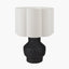 Inna Black Urn Terracotta Table Lamp Base with Bloom 35cm White Handloom Scalloped Cylinder Lampshade