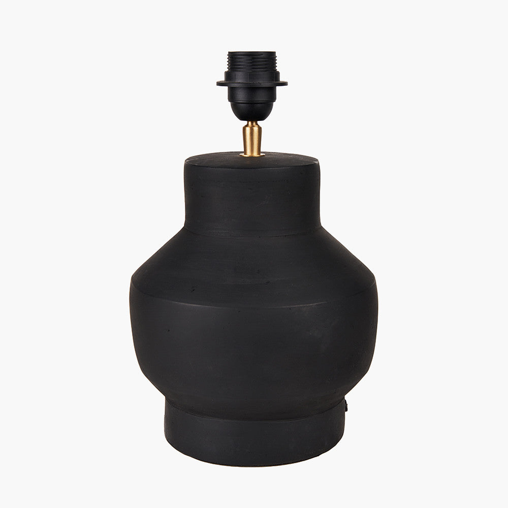 Inna Black Urn Terracotta Table Lamp Base with Bloom 35cm White Handloom Scalloped Cylinder Lampshade