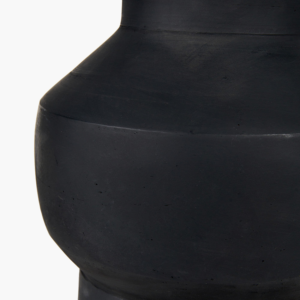 Inna Black Urn Terracotta Table Lamp Base with Bloom 35cm White Handloom Scalloped Cylinder Lampshade