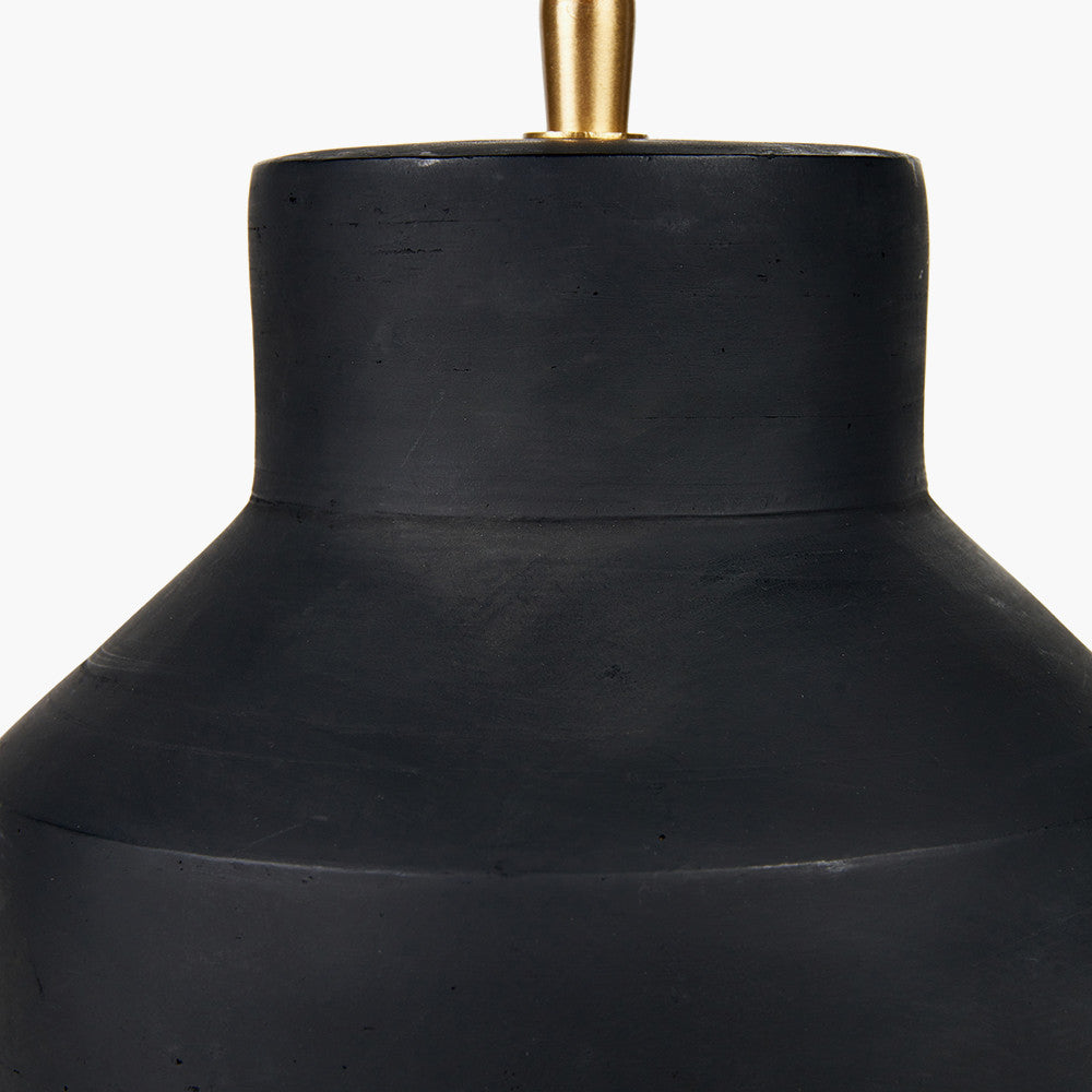 Inna Black Urn Terracotta Table Lamp Base with Bloom 35cm White Handloom Scalloped Cylinder Lampshade
