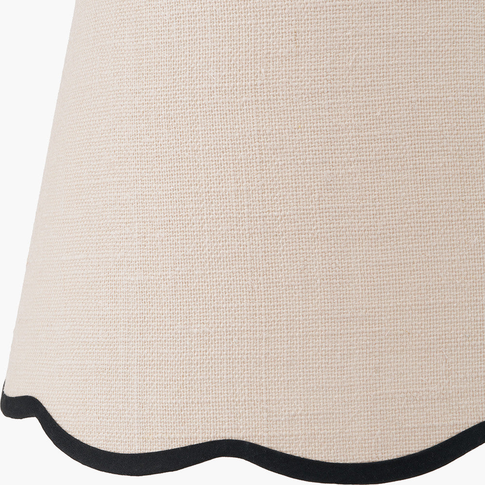 Inna Black Urn Terracotta Table Lamp Base with Tabitha 35cm Cream Jute Scalloped Edge Tapered Lamp Shade with Contrast Binding