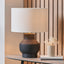 Inna Black Urn Terracotta Table Lamp Base with Lino 35cm White Self Lined Linen Cylinder Lampshade