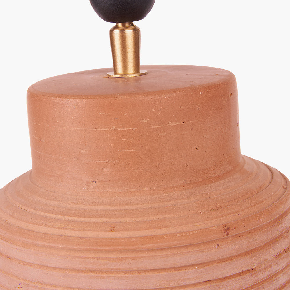 Sierra Natural Tall Ribbed Terracotta Table Lamp Base with Lino 35cm Black Self Lined Linen Cylinder Lampshade