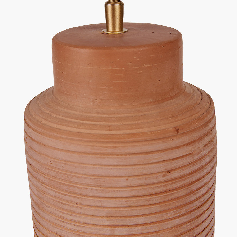 Sierra Natural Tall Ribbed Terracotta Table Lamp Base with Lino 35cm White Self Lined Linen Cylinder Lampshade