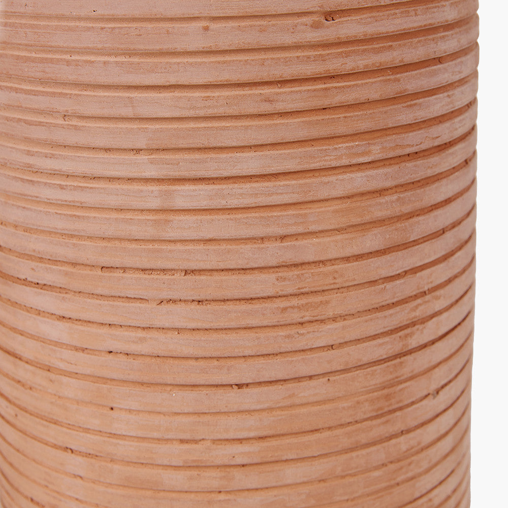 Sierra Natural Tall Ribbed Terracotta Table Lamp Base with Lino 35cm White Self Lined Linen Cylinder Lampshade