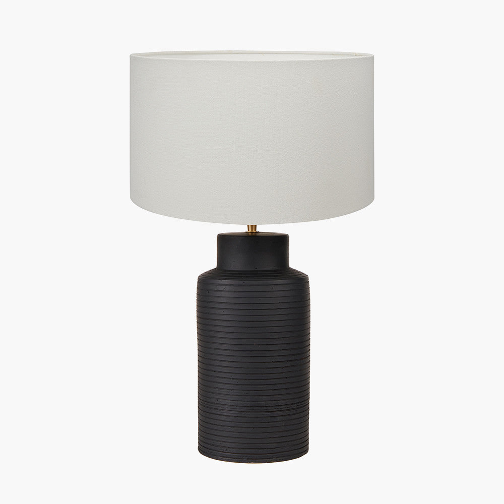 Sierra Black Tall Ribbed Terracotta Table Lamp Base with Henry 35cm White Handloom Cylinder Lampshade