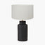Sierra Black Tall Ribbed Terracotta Table Lamp Base with Henry 35cm White Handloom Cylinder Lampshade