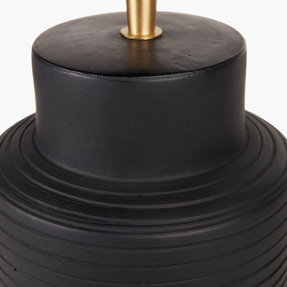 Sierra Black Tall Ribbed Terracotta Table Lamp Base with Henry 35cm White Handloom Cylinder Lampshade