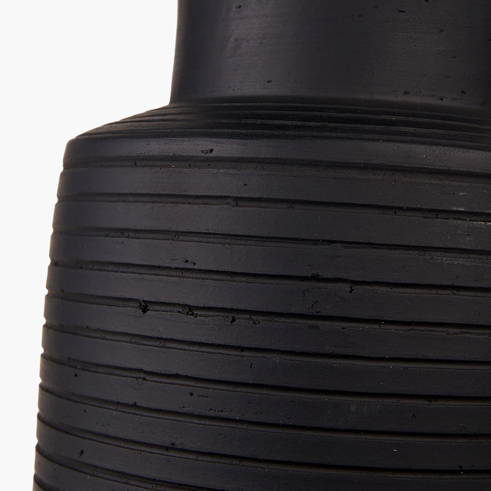 Sierra Black Tall Ribbed Terracotta Table Lamp Base with Henry 35cm White Handloom Cylinder Lampshade