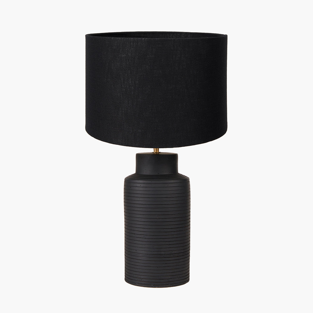 Sierra Black Tall Ribbed Terracotta Table Lamp Base with Lino 35cm Black Self Lined Linen Cylinder Lampshade