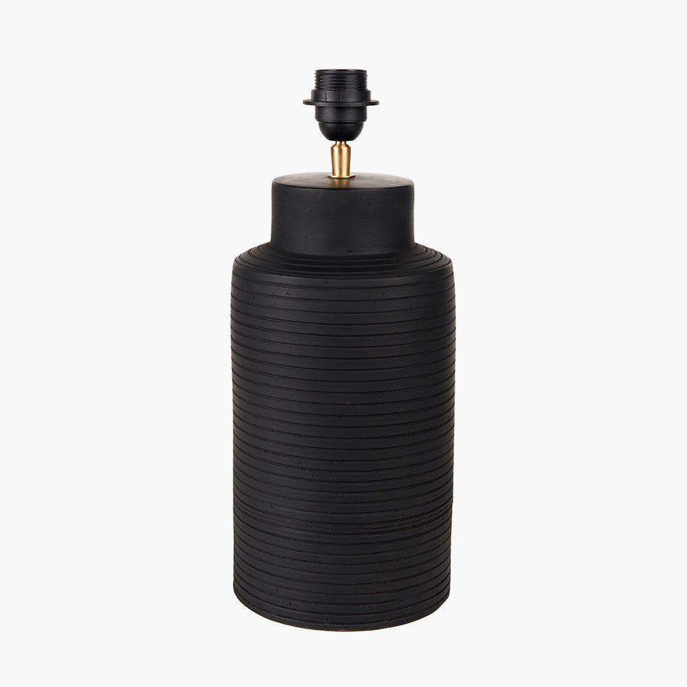 Sierra Black Tall Ribbed Terracotta Table Lamp Base with Lino 35cm Black Self Lined Linen Cylinder Lampshade