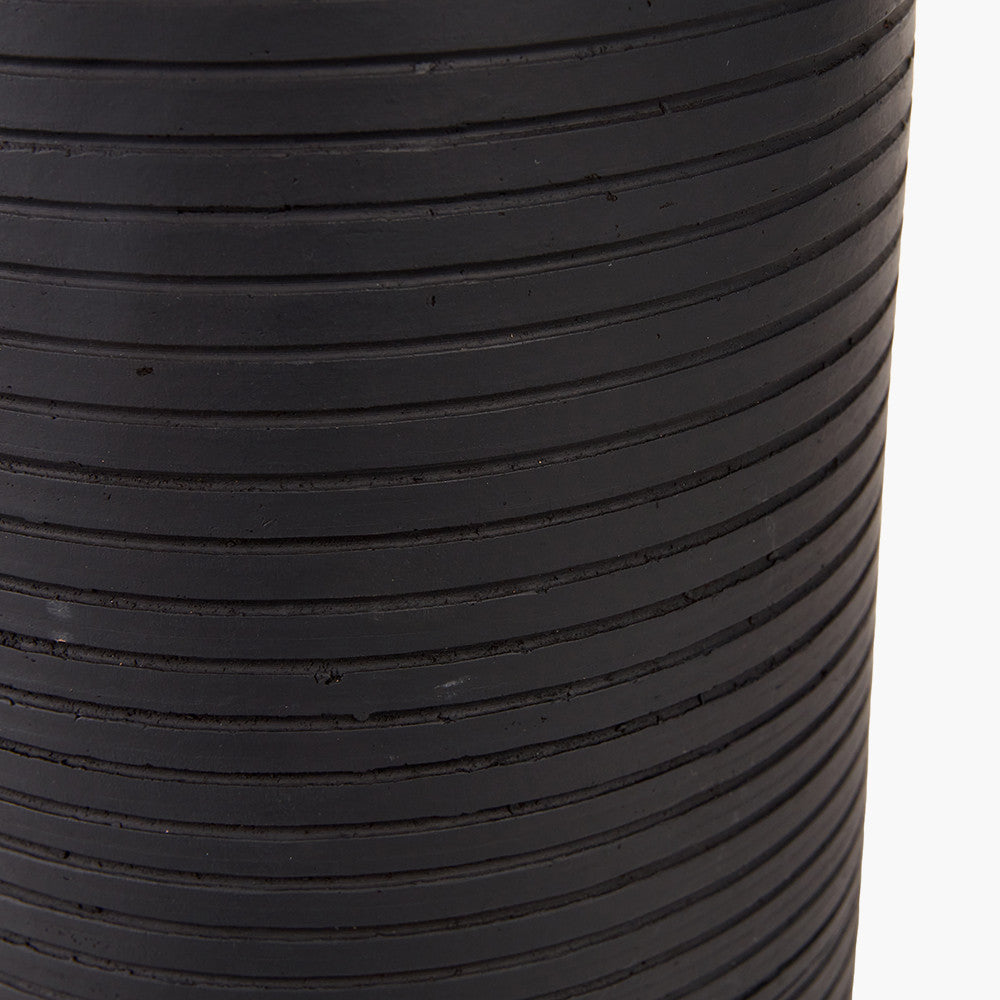 Sierra Black Tall Ribbed Terracotta Table Lamp Base with Lino 35cm Black Self Lined Linen Cylinder Lampshade
