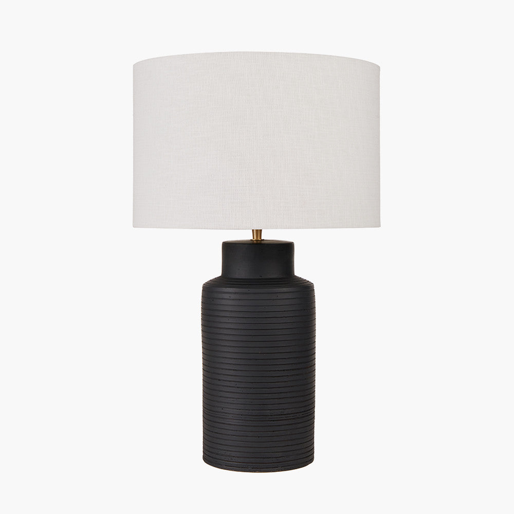 Sierra Black Tall Ribbed Terracotta Table Lamp Base with Lino 35cm White Self Lined Linen Cylinder Lampshade