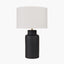 Sierra Black Tall Ribbed Terracotta Table Lamp Base with Lino 35cm White Self Lined Linen Cylinder Lampshade