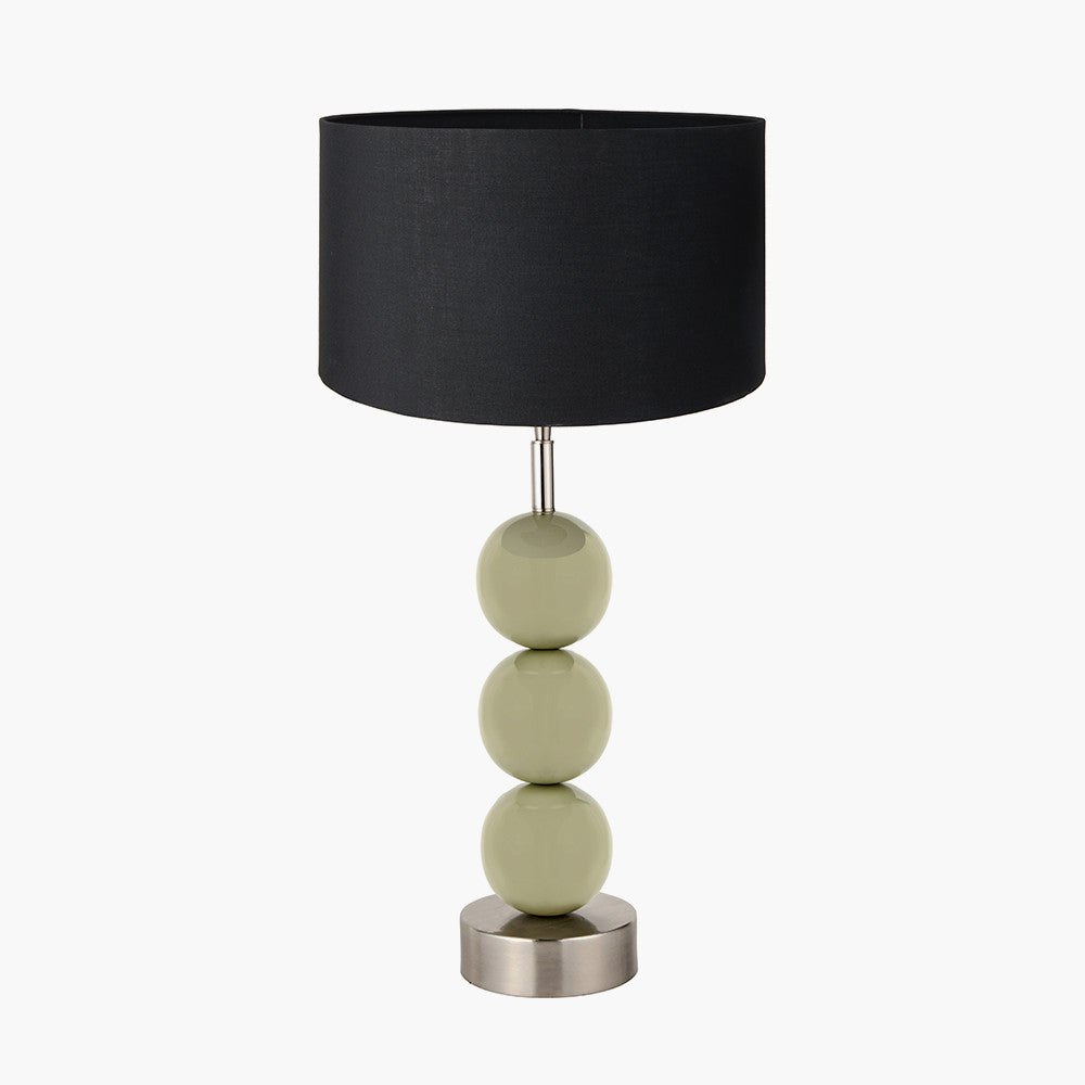 Sofia Sage and Silver Enamel 3 Ball Table Lamp Base with Harry 35cm Black Cotton Mix Cylinder Lampshade