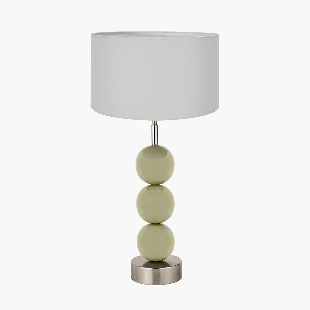 Sofia Sage and Silver Enamel 3 Ball Table Lamp Base with Harry 35cm Ivory Cotton Mix Cylinder Lampshade