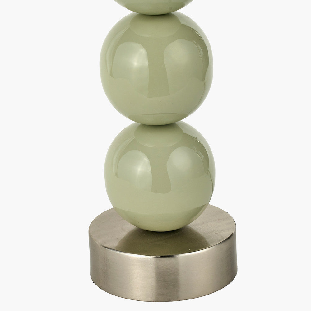 Sofia Sage and Silver Enamel 3 Ball Table Lamp Base with Harry 35cm Ivory Cotton Mix Cylinder Lampshade