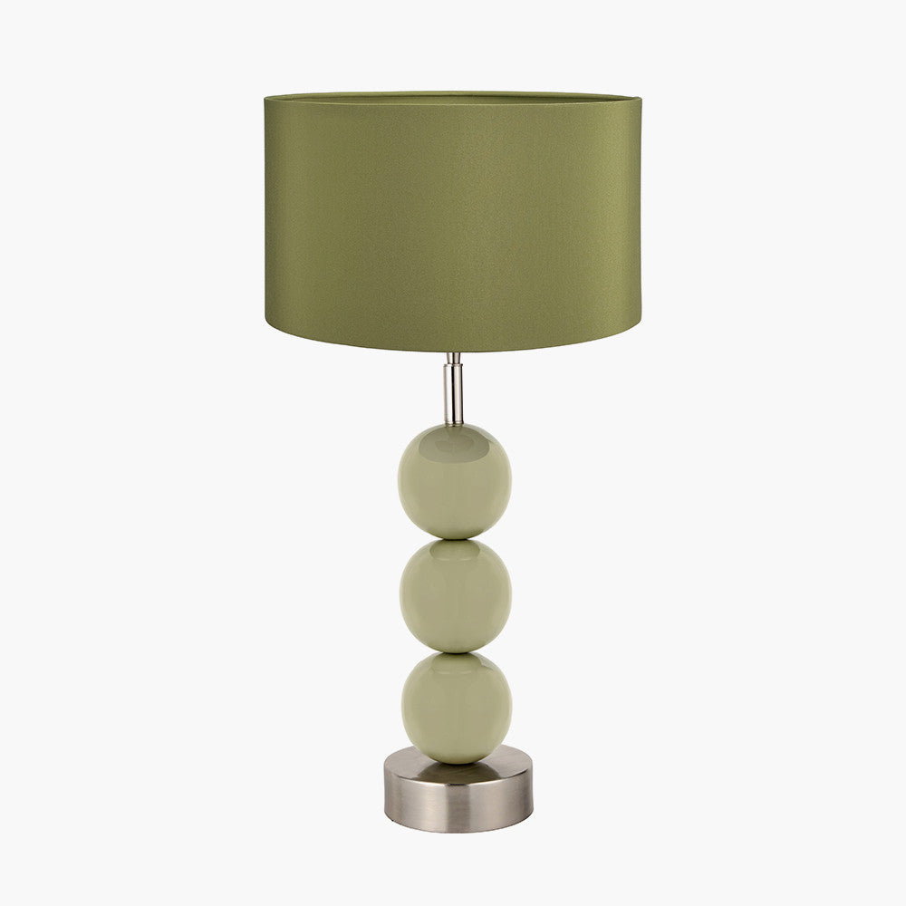 Sofia Sage and Silver Enamel 3 Ball Table Lamp Base with Harry 35cm Sage Cotton Mix Cylinder Lampshade