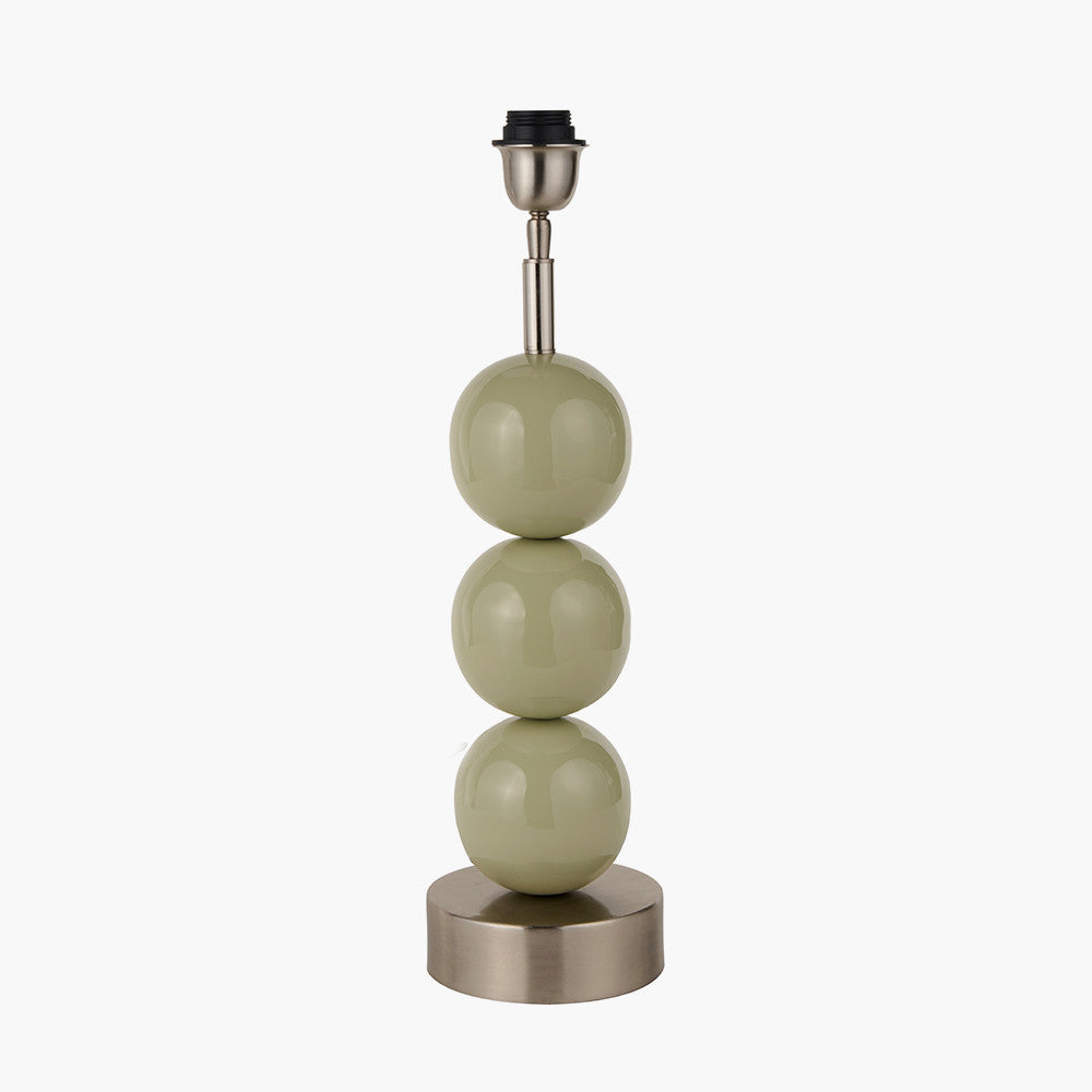 Sofia Sage and Silver Enamel 3 Ball Table Lamp Base with Harry 35cm Sage Cotton Mix Cylinder Lampshade