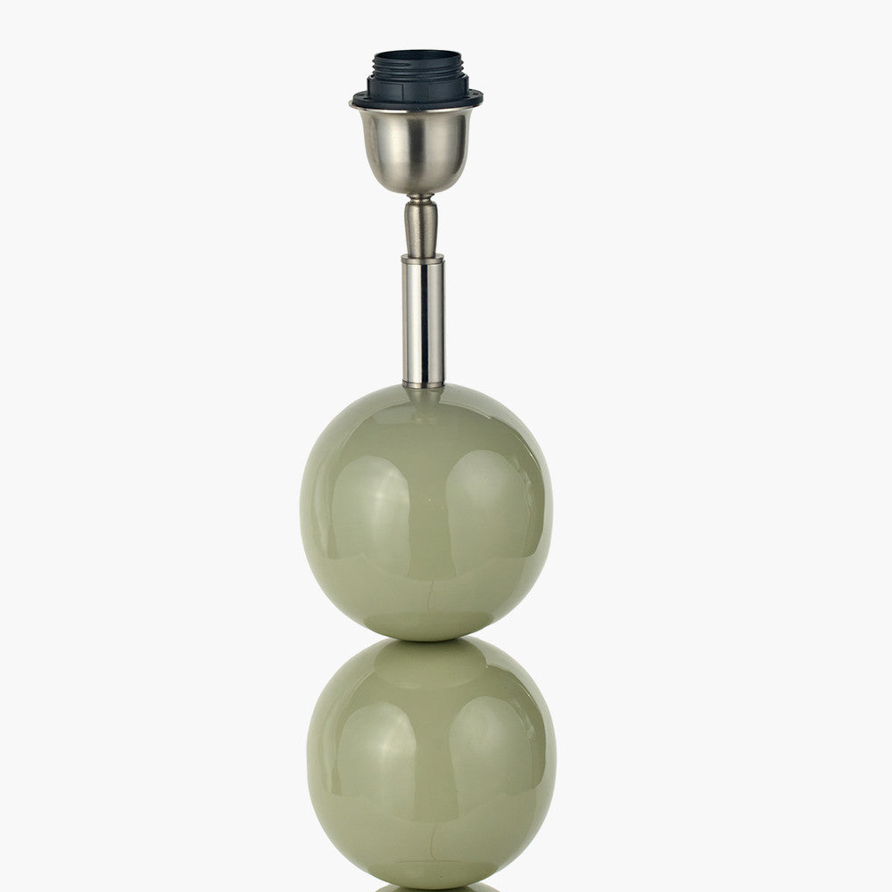 Sofia Sage and Silver Enamel 3 Ball Table Lamp Base with Harry 35cm Sage Cotton Mix Cylinder Lampshade