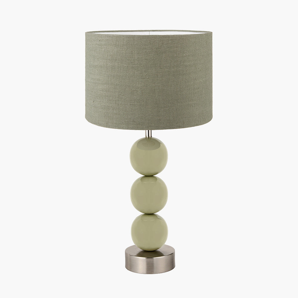 Sofia Sage and Silver Enamel 3 Ball Table Lamp Base with Edward 35cm Pistachio Green Linen Cylinder Lampshade
