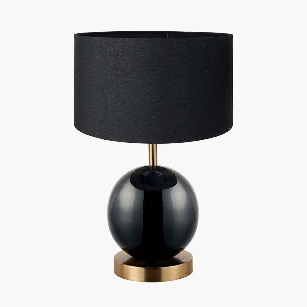 Sofia Black and Gold Enamel Table Lamp Base with Harry 35cm Black Cotton Mix Cylinder Lampshade