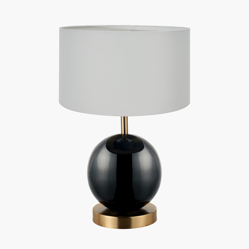 Sofia Black and Gold Enamel Table Lamp Base with Harry 35cm Ivory Cotton Mix Cylinder Lampshade