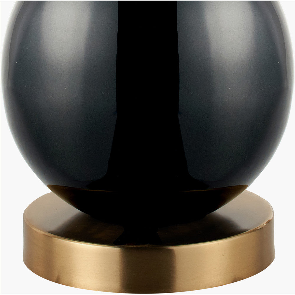 Sofia Black and Gold Enamel Table Lamp Base with Harry 35cm Ivory Cotton Mix Cylinder Lampshade