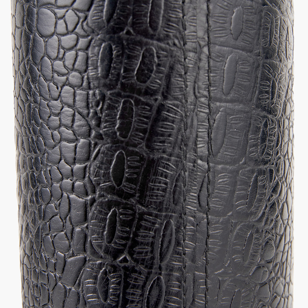 Laurence Black Croc Leather and Silver Cylindrical Table Lamp